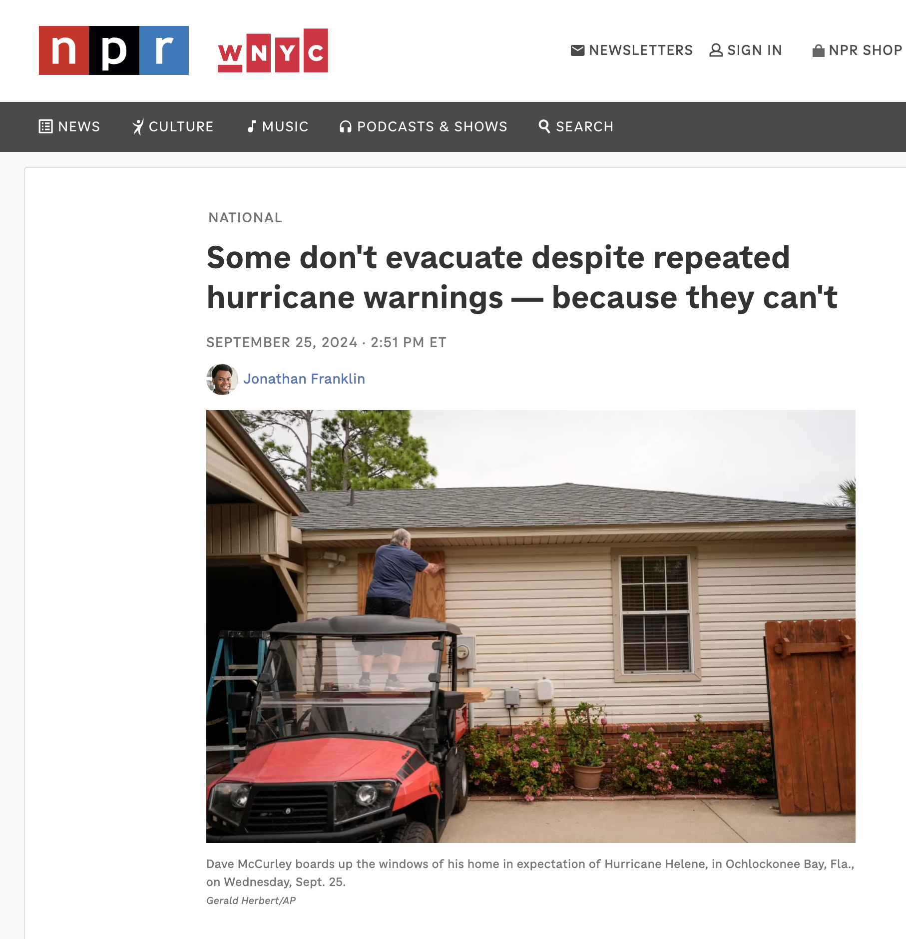 Cara Cuite on NPR - Storm Evacuations