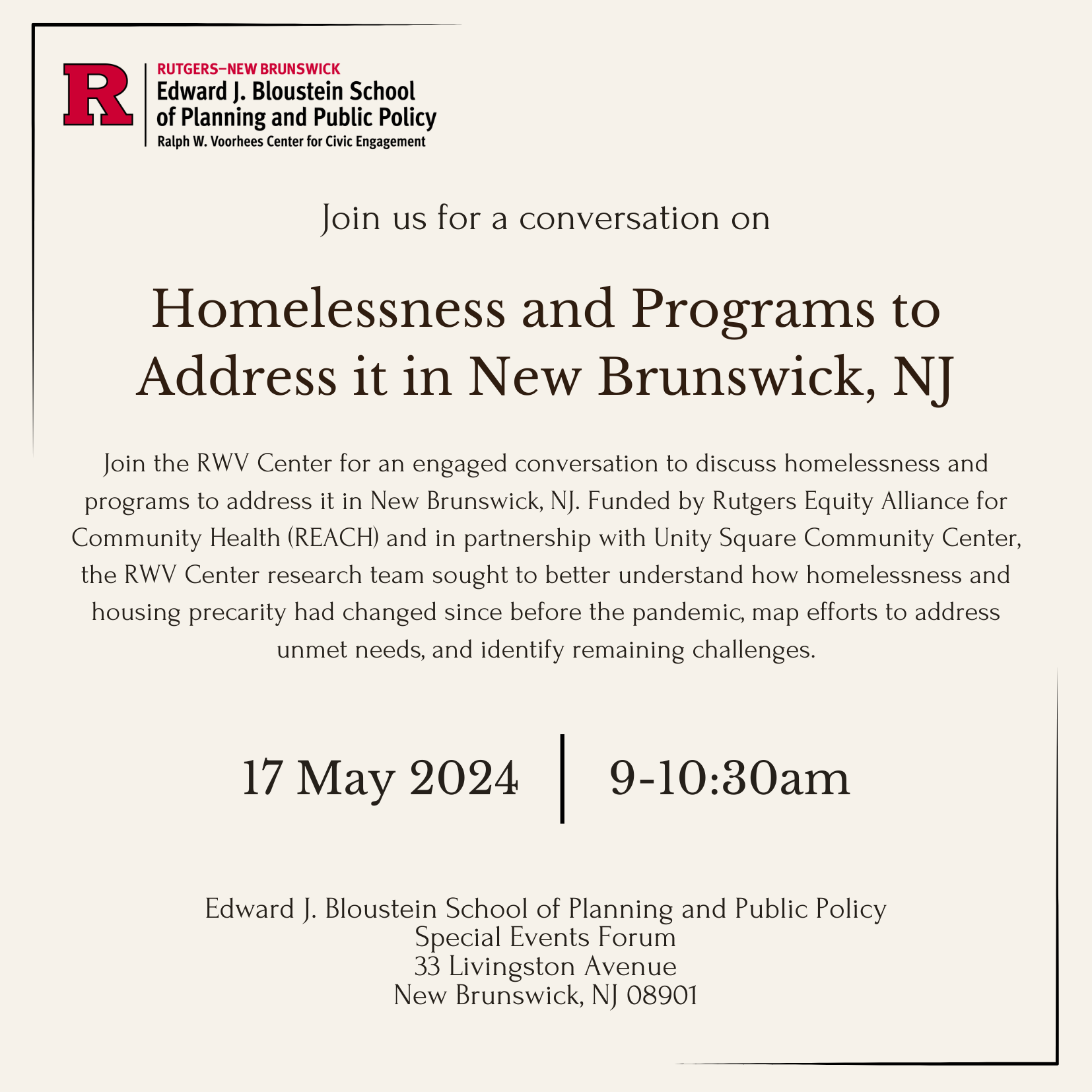 Voorhees Center Homelessness New Brunswick Research 