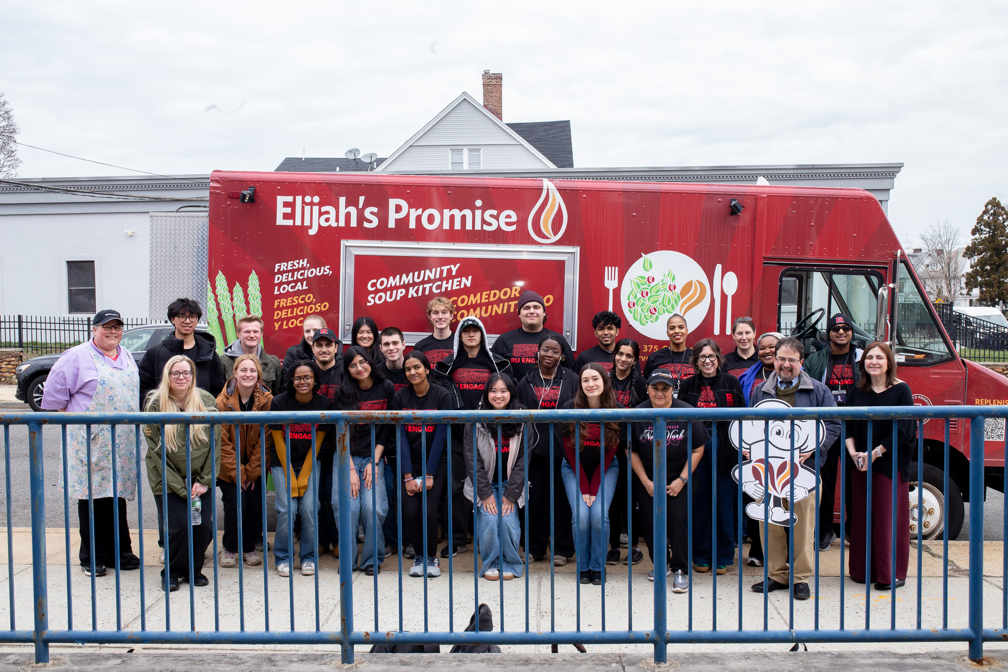 students in front of food truck